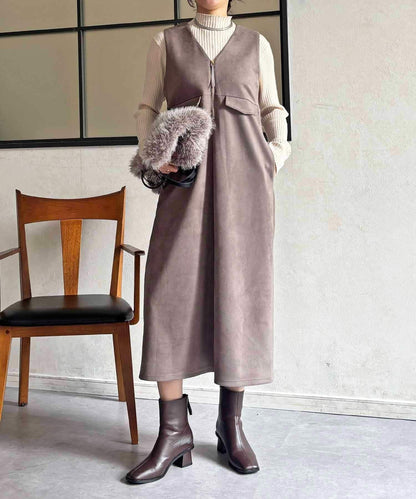 麂皮雙用連衣裙