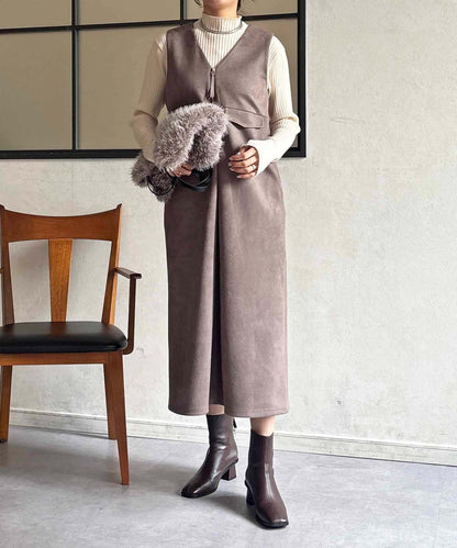 麂皮雙用連衣裙