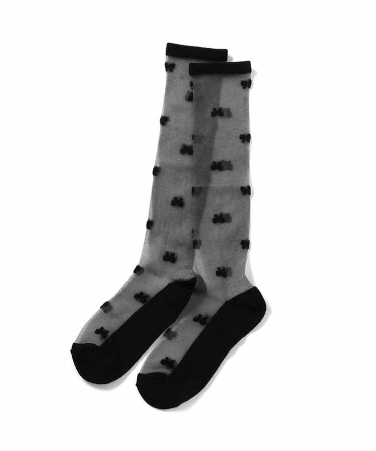 蝴蝶結愛心圖案透膚高筒襪