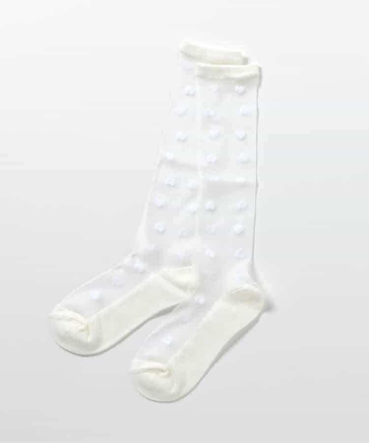 蝴蝶結愛心圖案透膚高筒襪