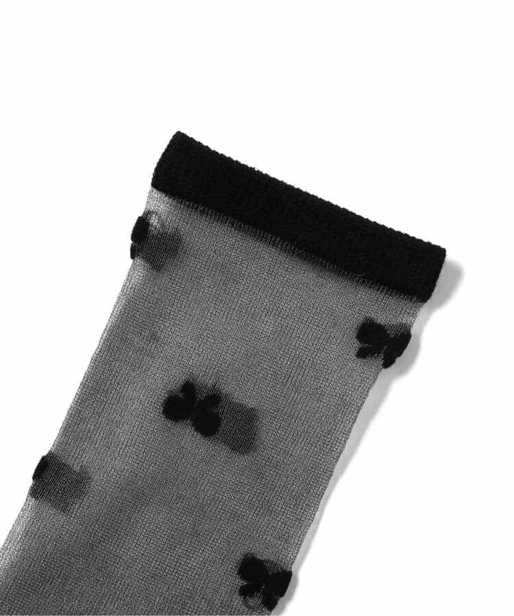 蝴蝶結愛心圖案透膚高筒襪