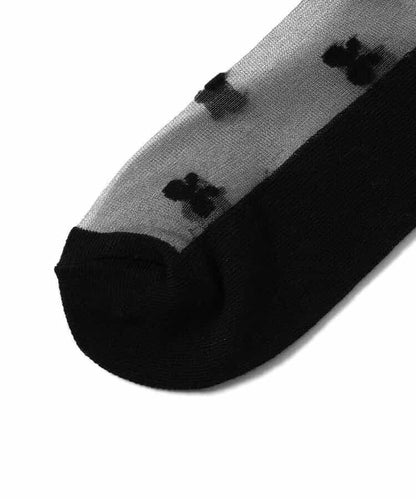 蝴蝶結愛心圖案透膚高筒襪