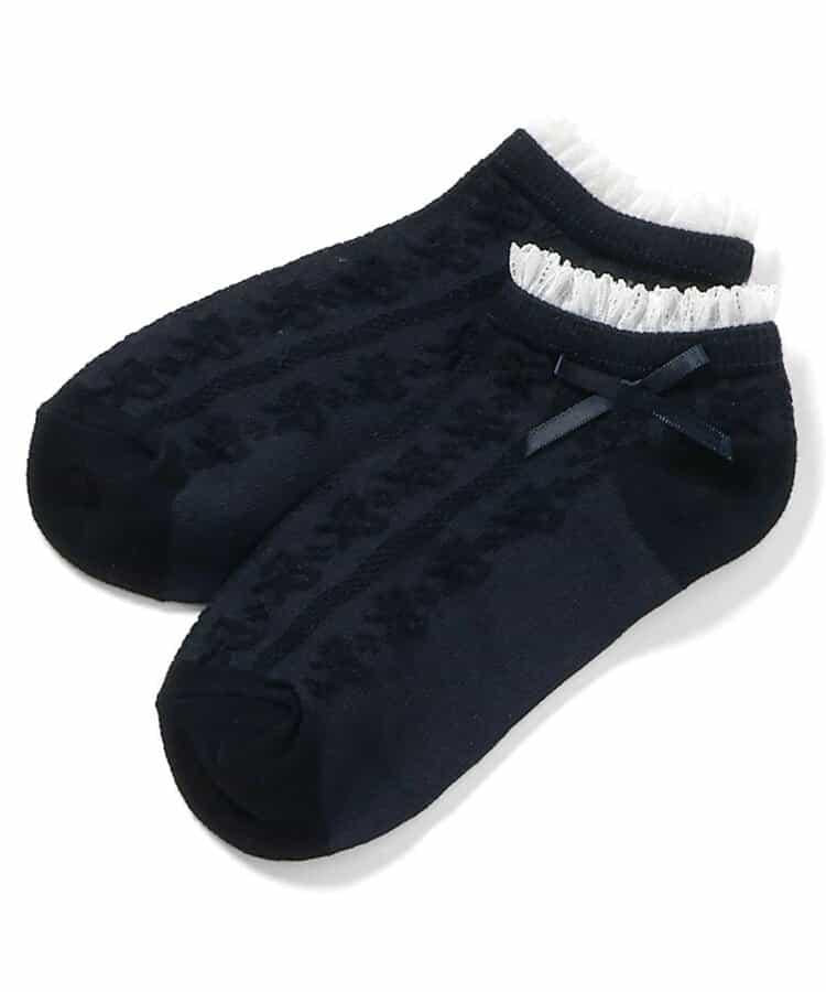 蝴蝶結編織花紋短襪