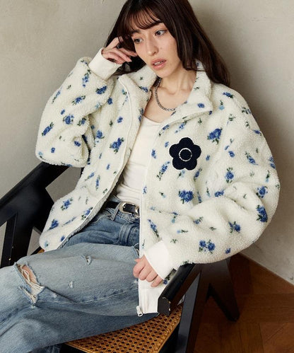 花卉圖案羊羔絨外套
