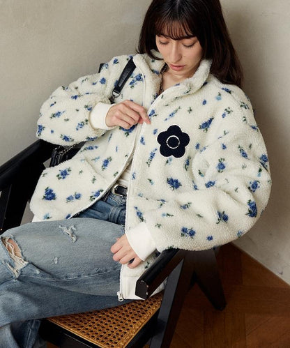 花卉圖案羊羔絨外套
