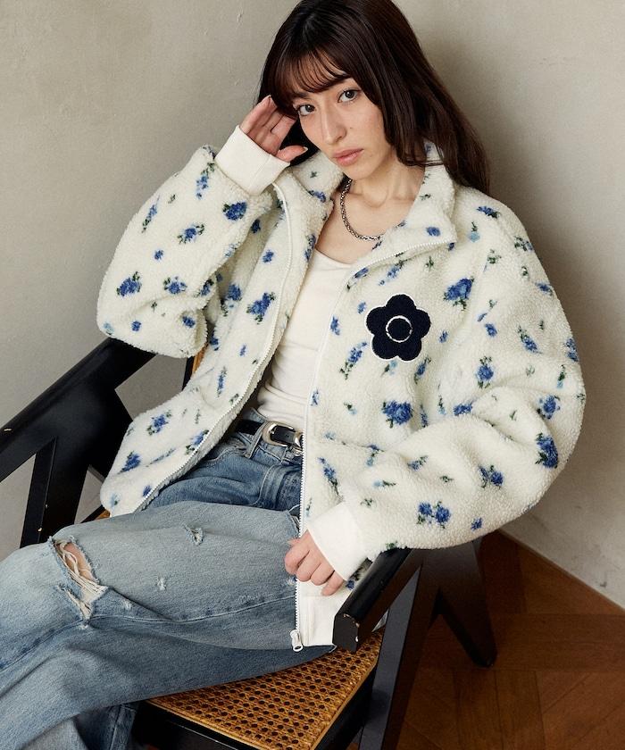 花卉圖案羊羔絨外套