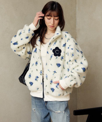 花卉圖案羊羔絨外套