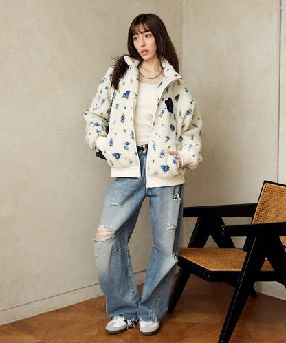 花卉圖案羊羔絨外套