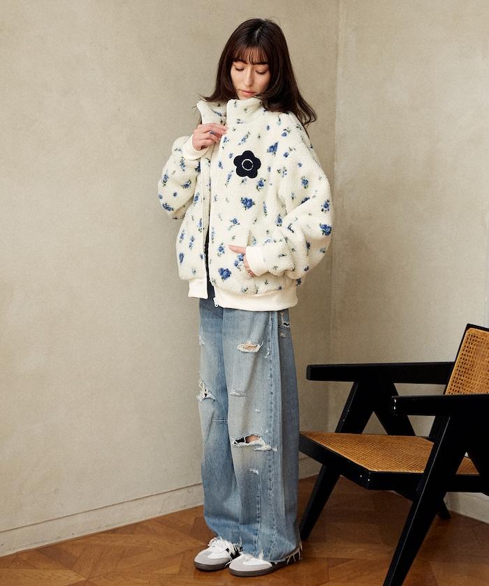 花卉圖案羊羔絨外套