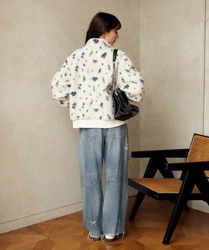 花卉圖案羊羔絨外套