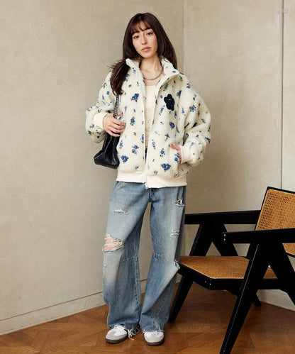 花卉圖案羊羔絨外套