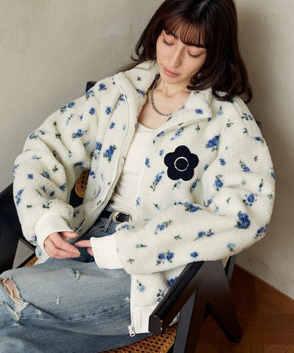 花卉圖案羊羔絨外套