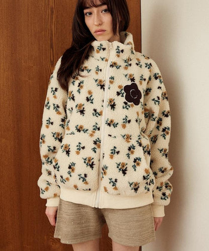 花卉圖案羊羔絨外套