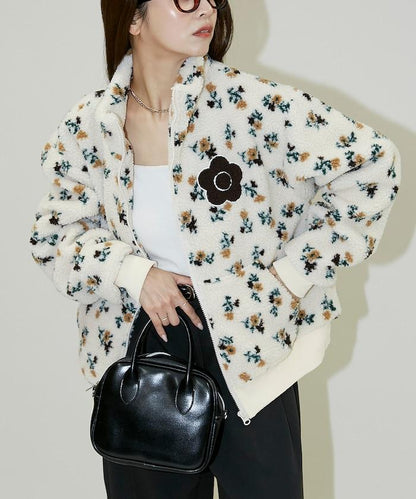 花卉圖案羊羔絨外套