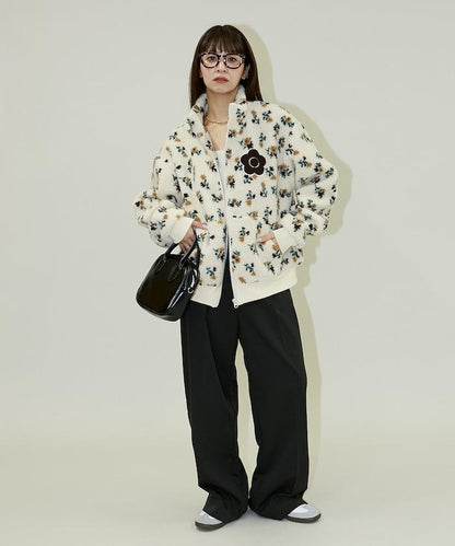 花卉圖案羊羔絨外套