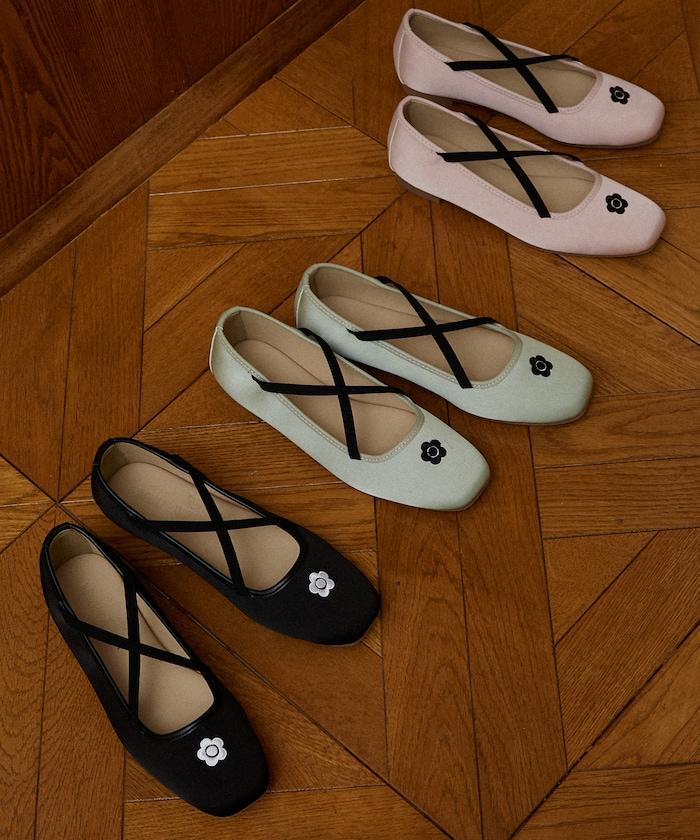 刺繡緞面芭蕾舞鞋