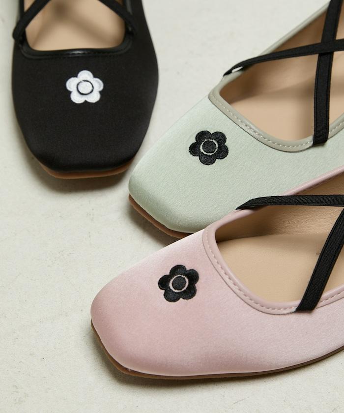 刺繡緞面芭蕾舞鞋