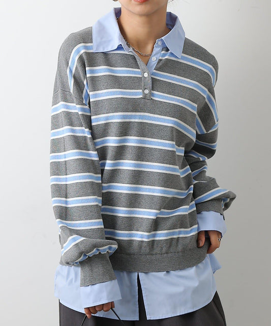 襯衫拼接針織套頭衫