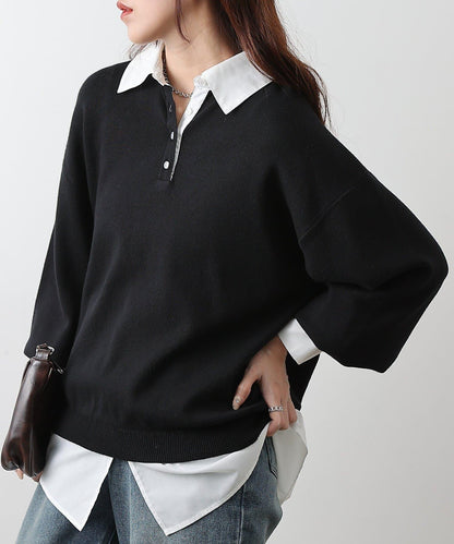 襯衫拼接針織套頭衫