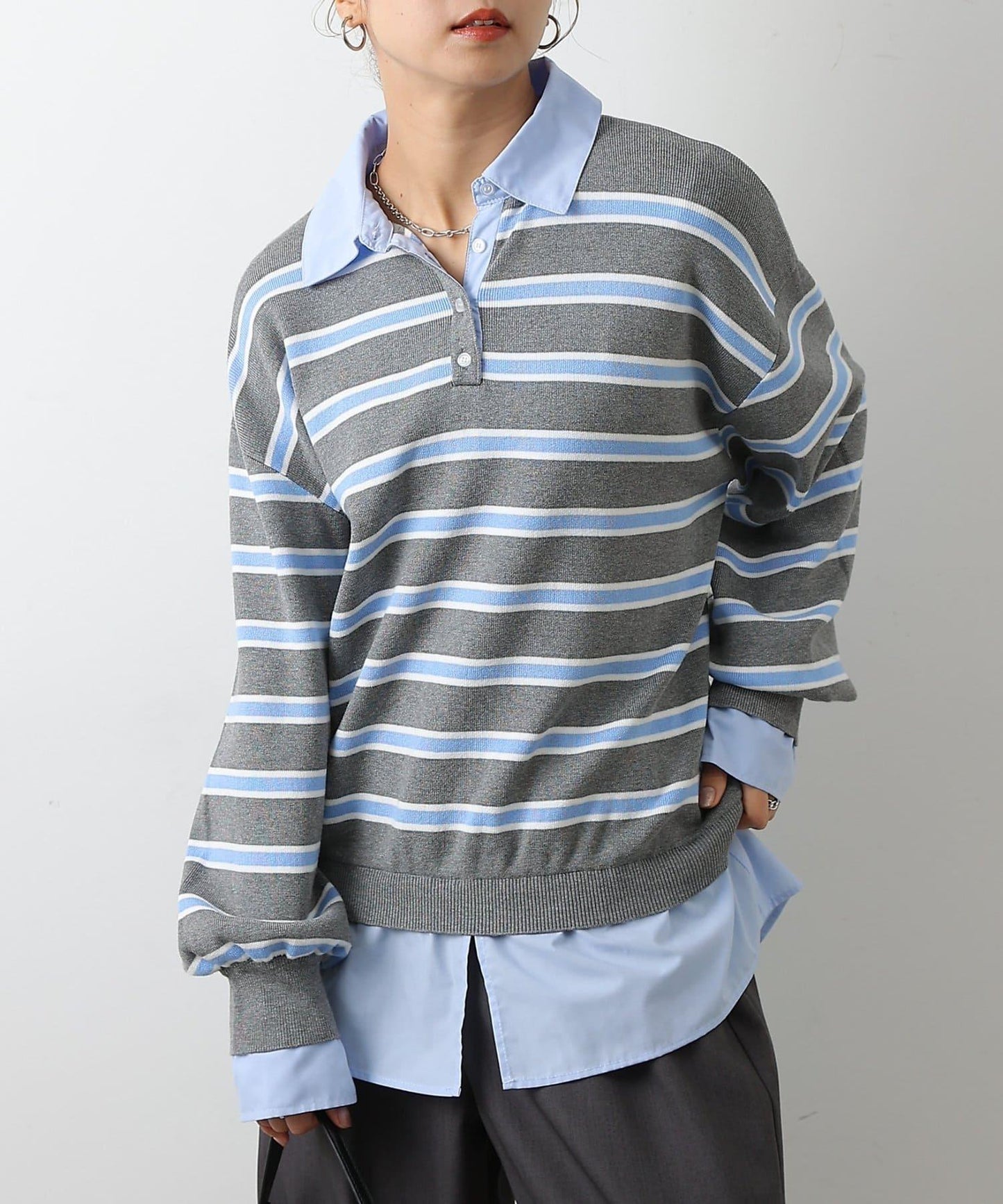 襯衫拼接針織套頭衫