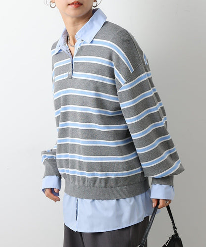 襯衫拼接針織套頭衫