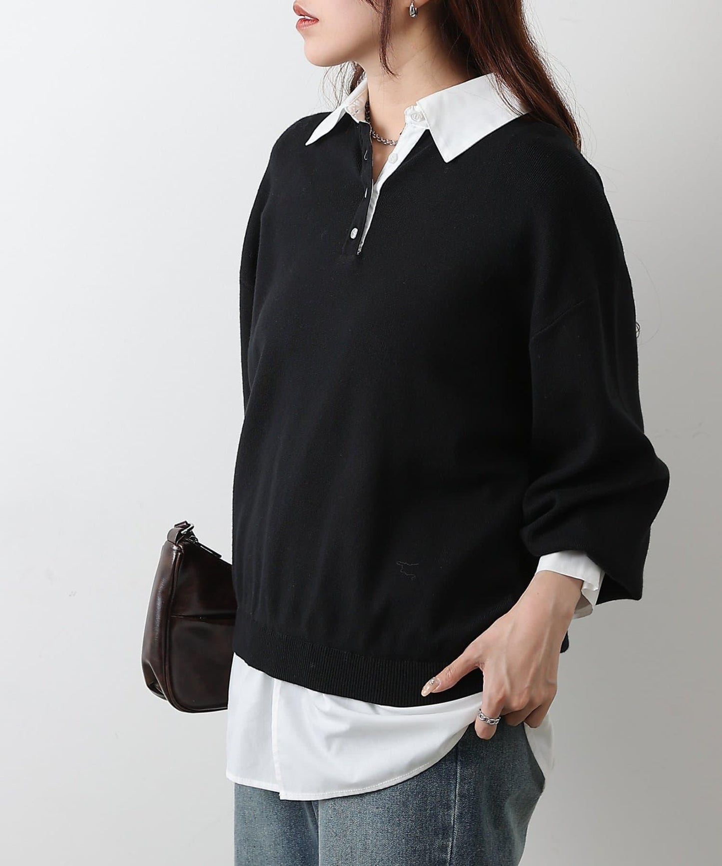 襯衫拼接針織套頭衫