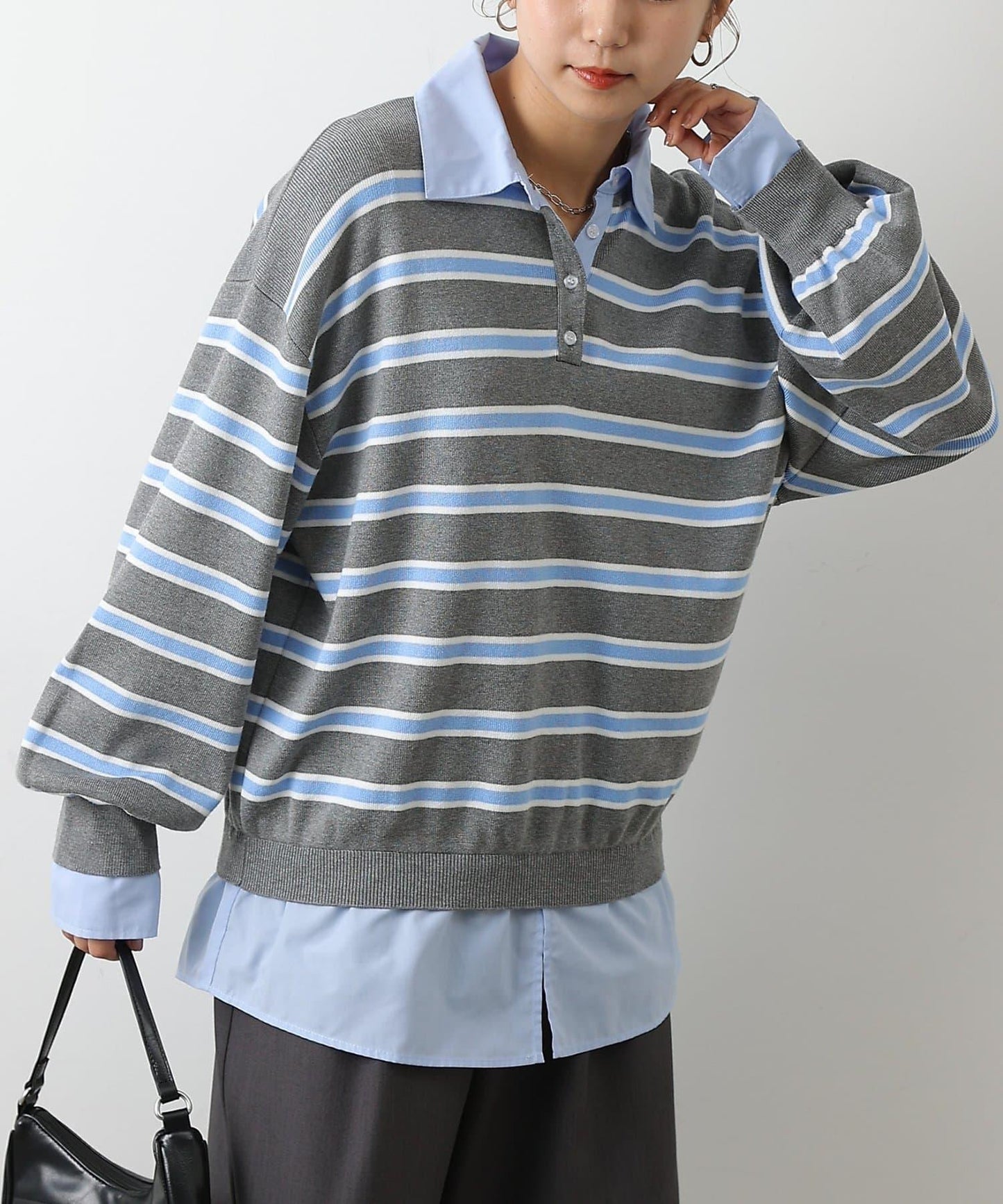 襯衫拼接針織套頭衫