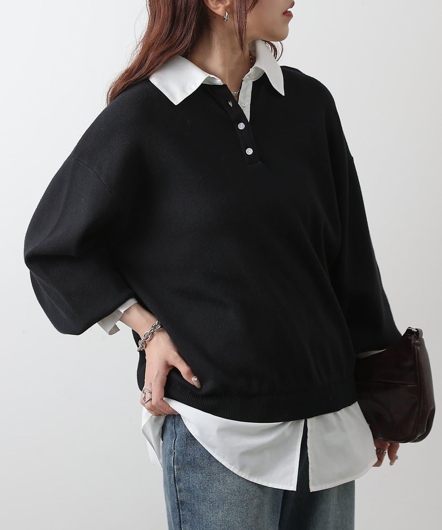 襯衫拼接針織套頭衫