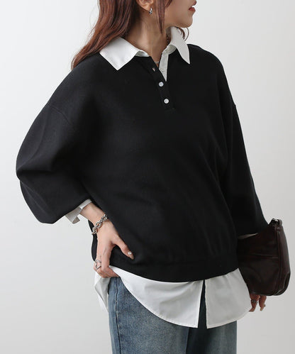 襯衫拼接針織套頭衫