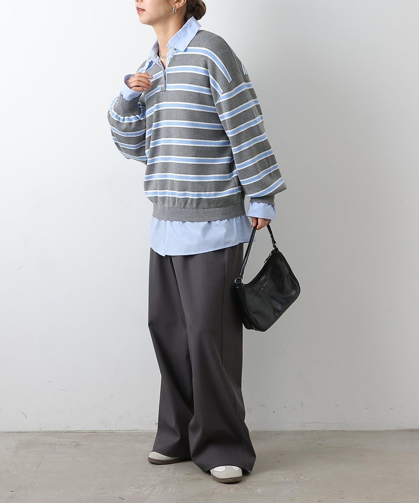 襯衫拼接針織套頭衫