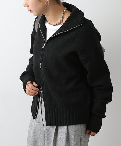 羊毛混紡立領雙拉鍊開衫