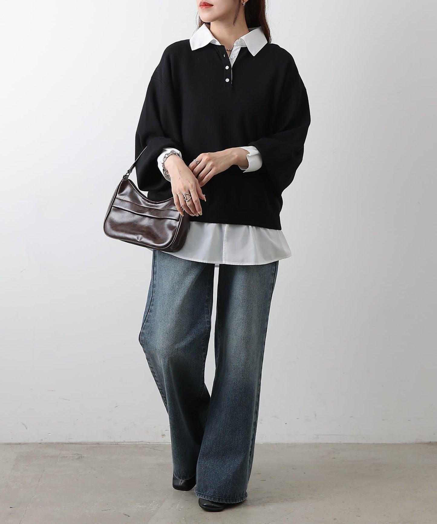 襯衫拼接針織套頭衫