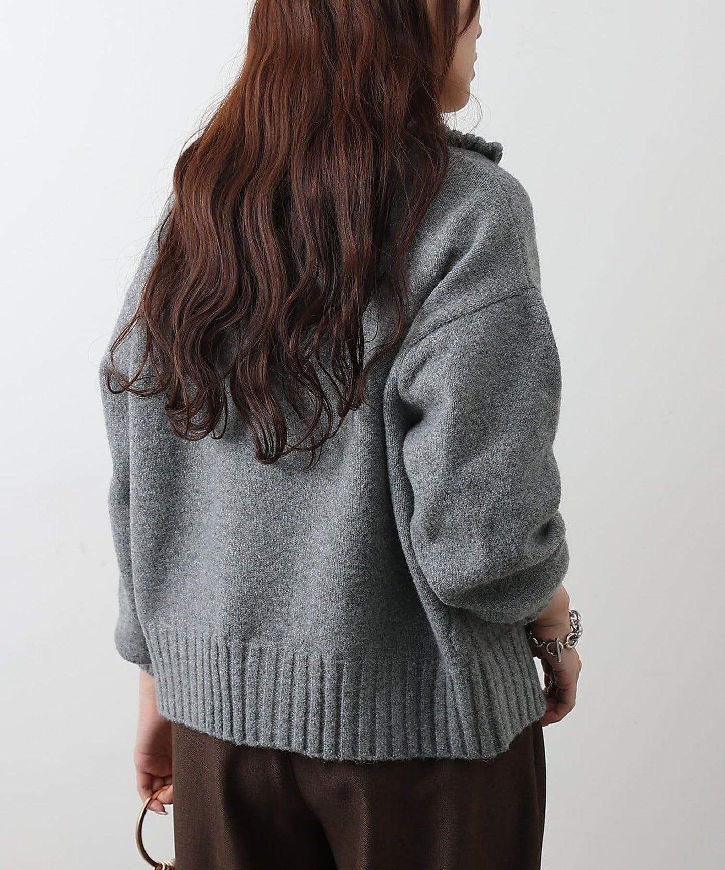 羊毛混紡立領雙拉鍊開衫