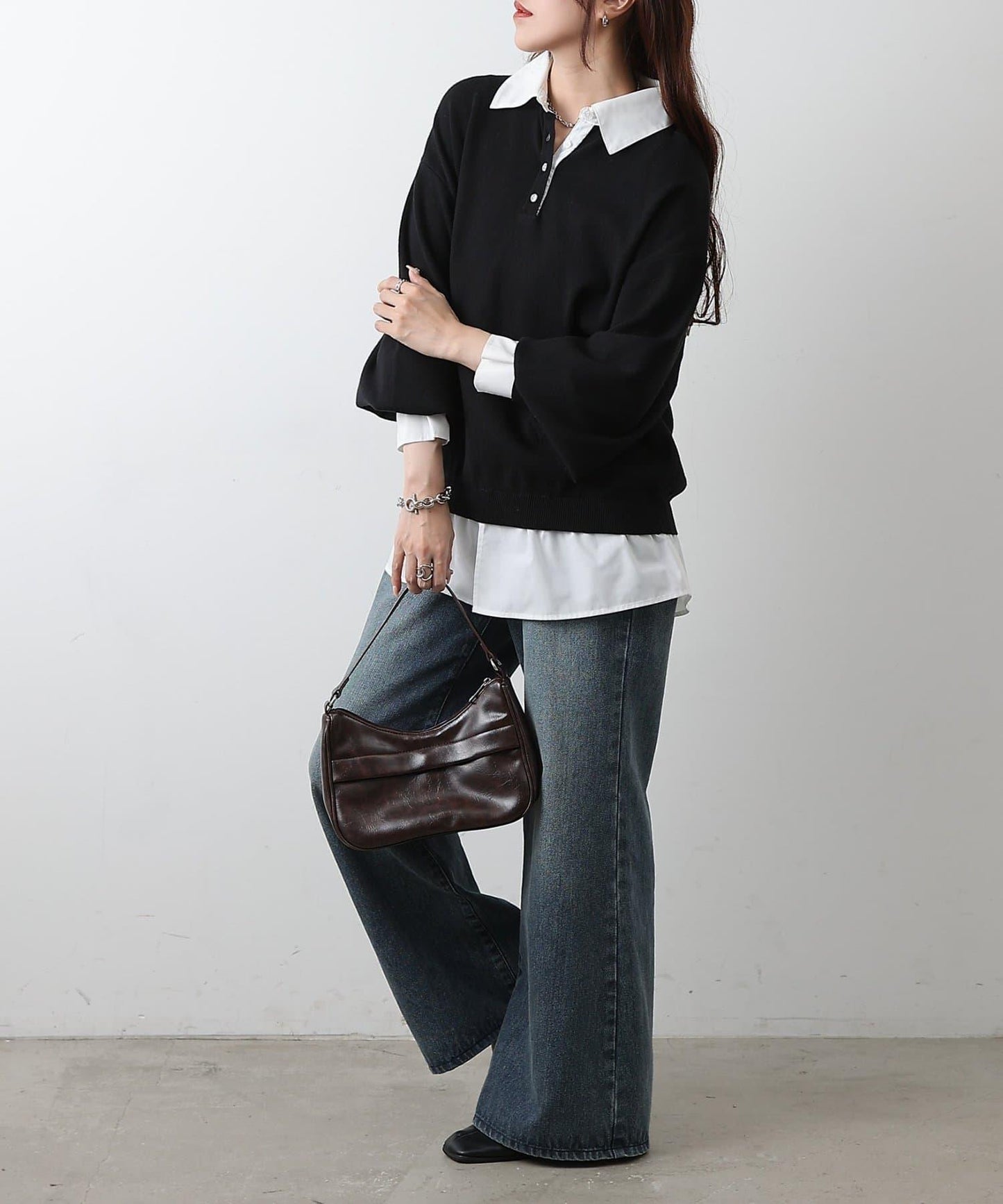 襯衫拼接針織套頭衫