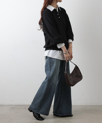 襯衫拼接針織套頭衫