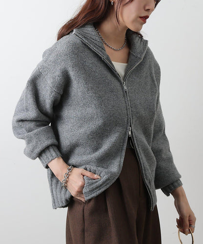 羊毛混紡立領雙拉鍊開衫