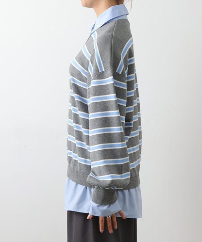 襯衫拼接針織套頭衫