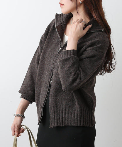 羊毛混紡立領雙拉鍊開衫