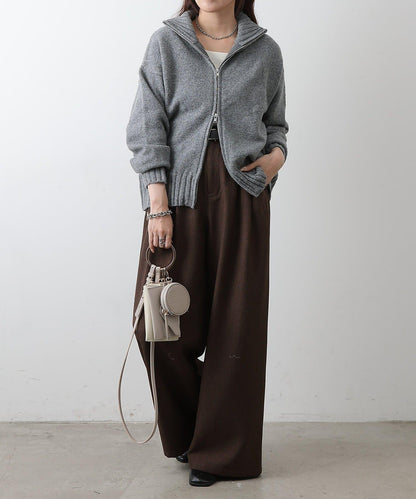 羊毛混紡立領雙拉鍊開衫