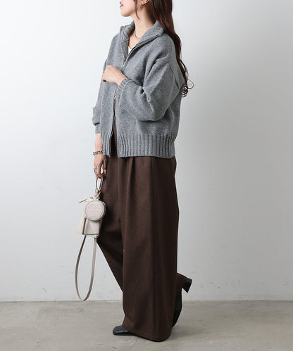 羊毛混紡立領雙拉鍊開衫