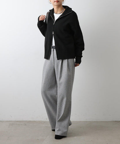 羊毛混紡立領雙拉鍊開衫