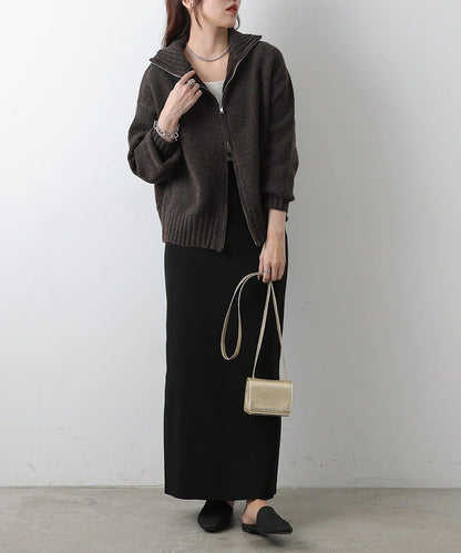 羊毛混紡立領雙拉鍊開衫