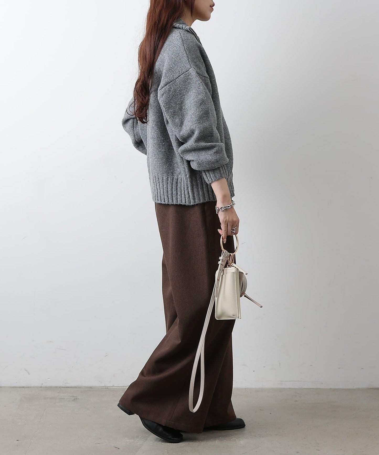 羊毛混紡立領雙拉鍊開衫