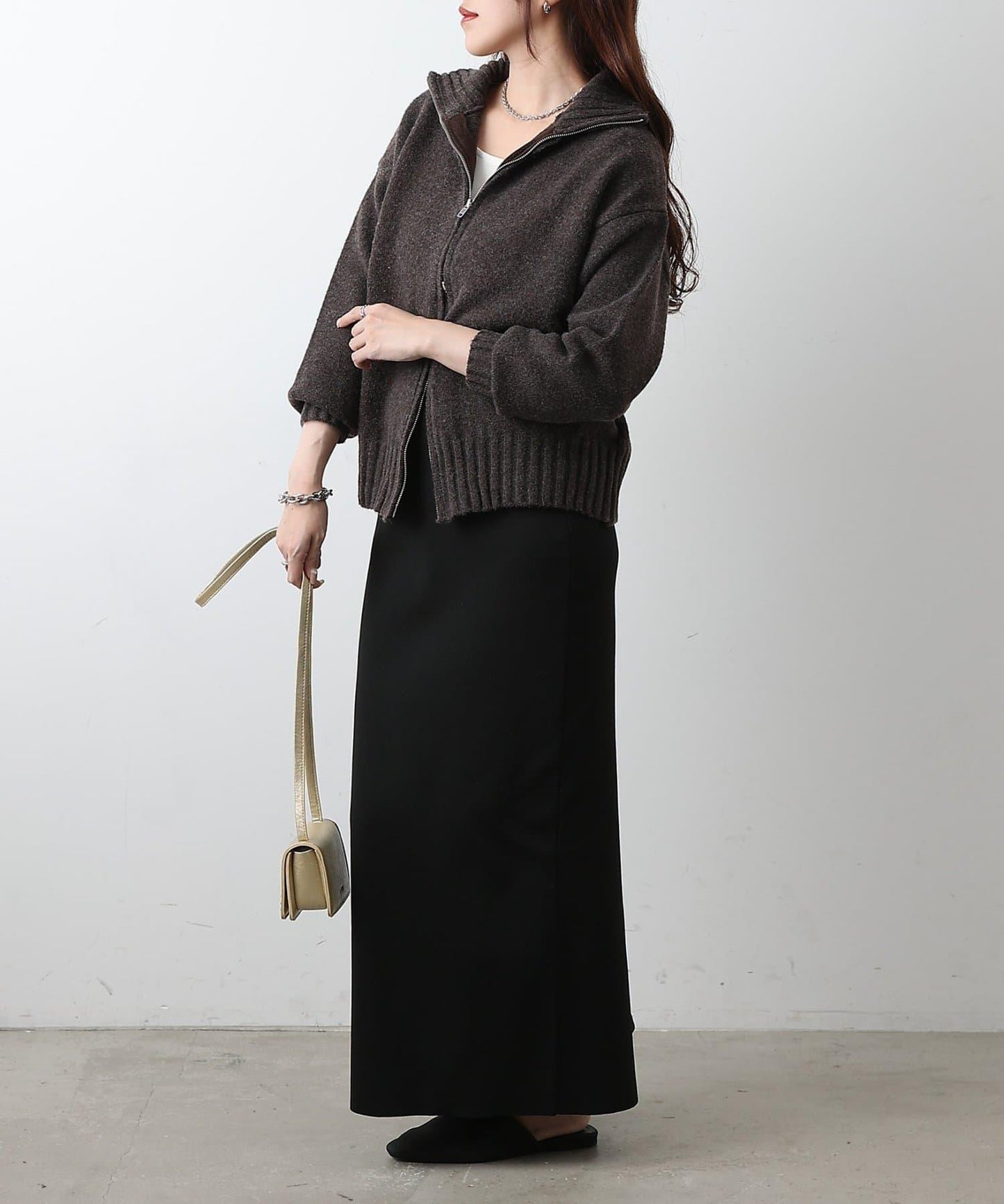 羊毛混紡立領雙拉鍊開衫