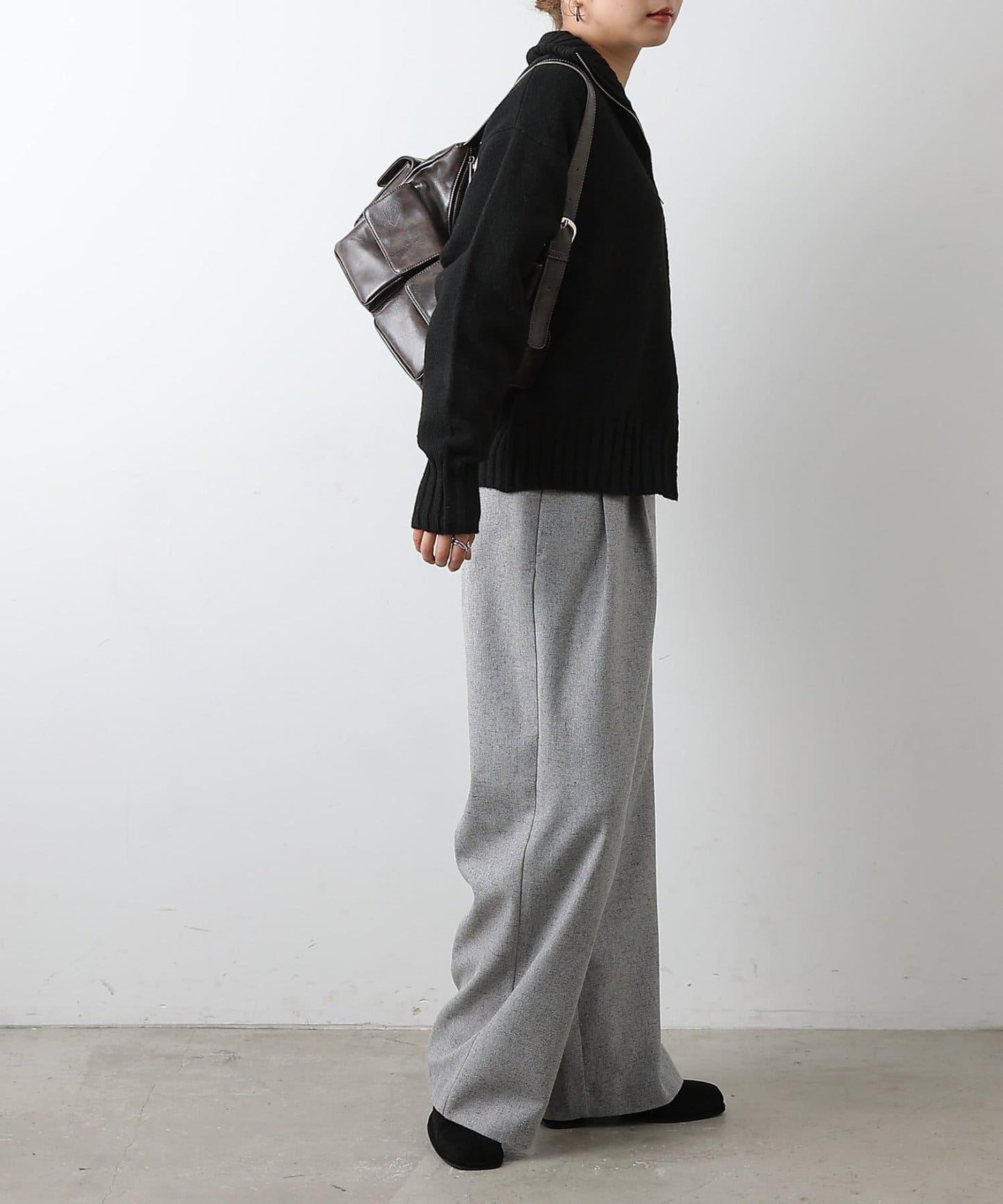 羊毛混紡立領雙拉鍊開衫