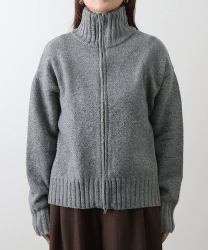 羊毛混紡立領雙拉鍊開衫