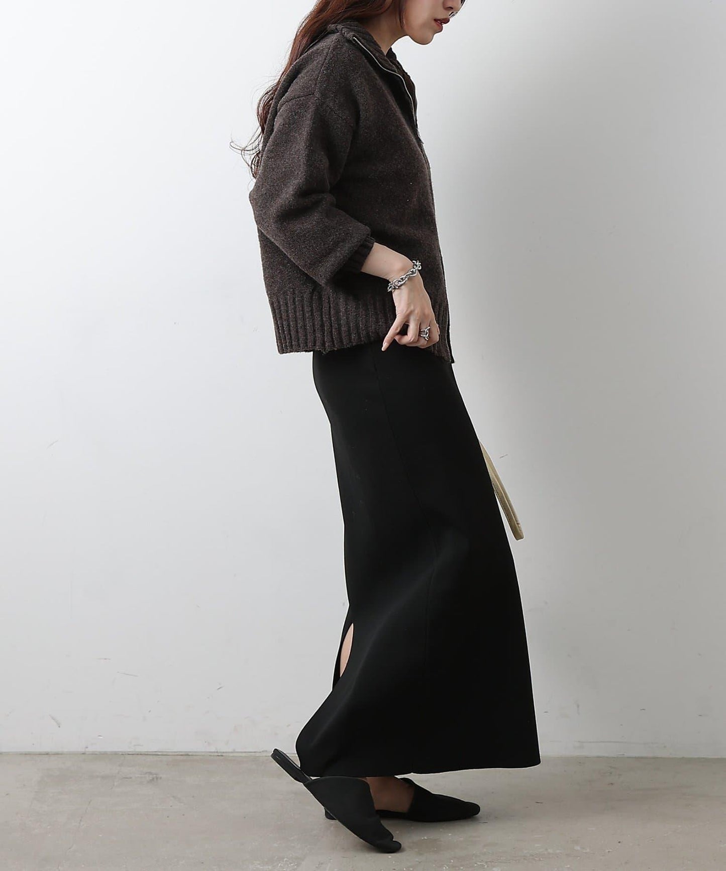 羊毛混紡立領雙拉鍊開衫