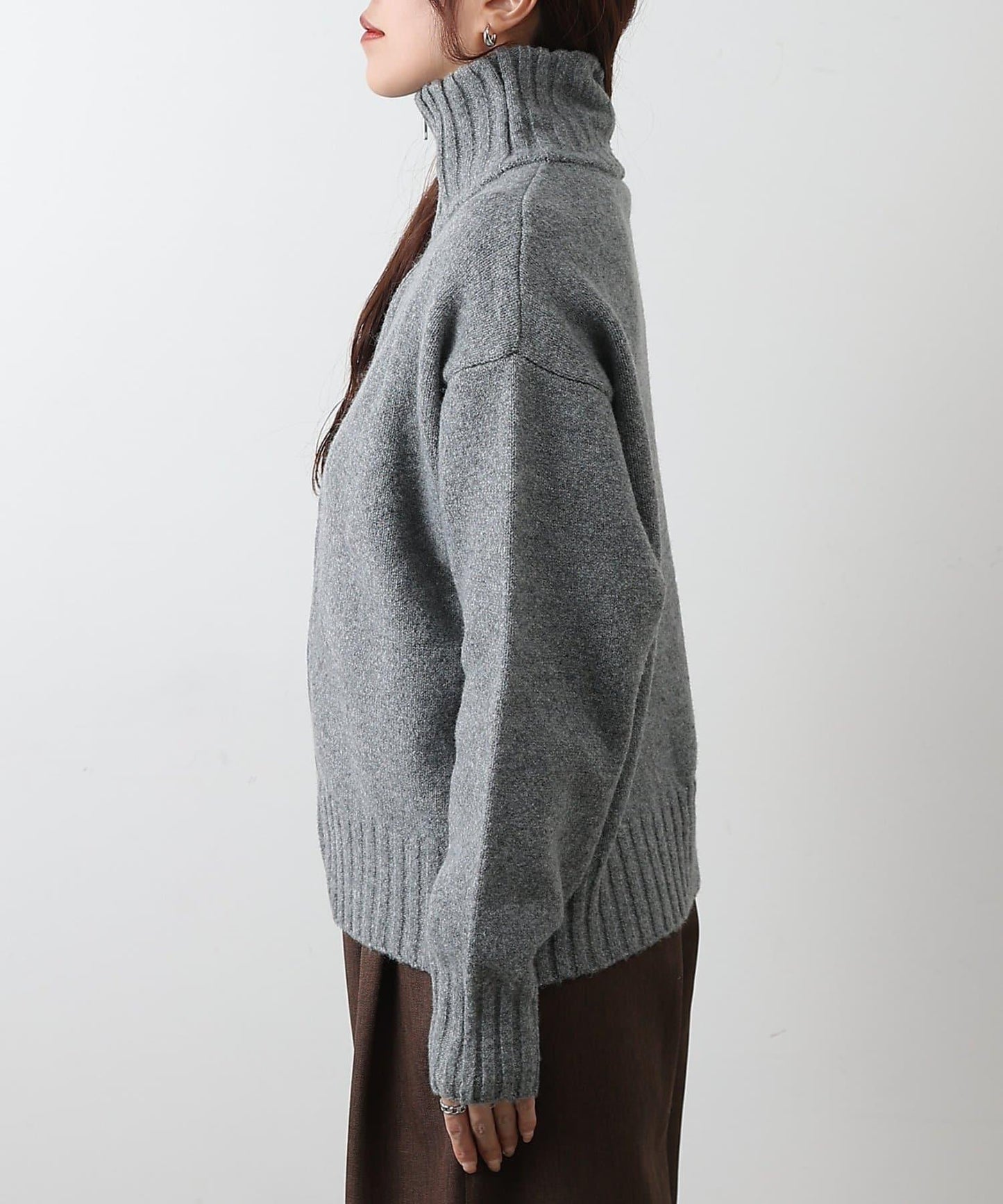 羊毛混紡立領雙拉鍊開衫