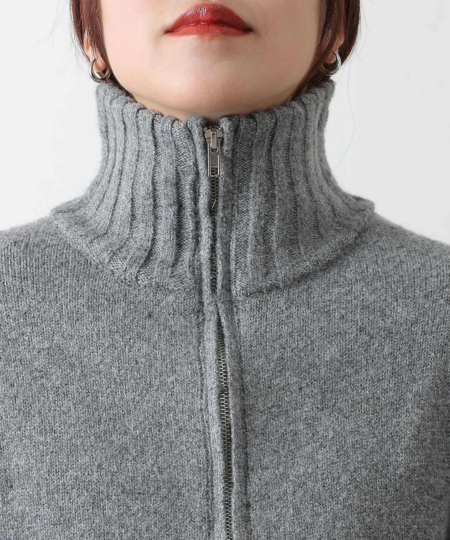羊毛混紡立領雙拉鍊開衫