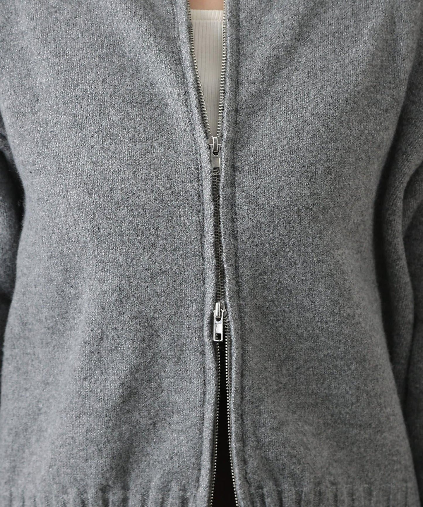 羊毛混紡立領雙拉鍊開衫